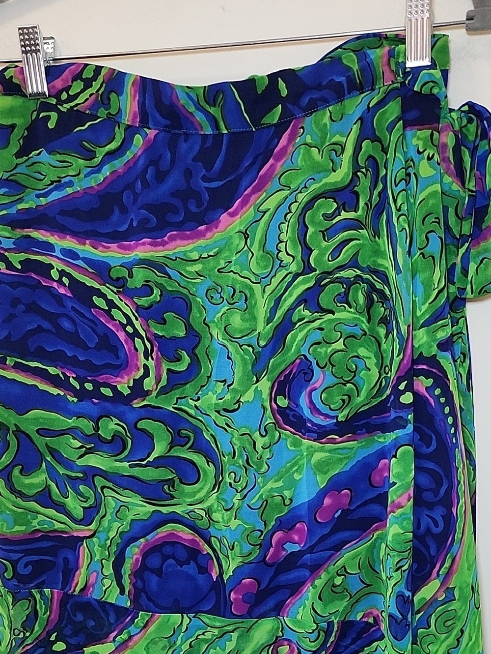 Show Me Your Mumu Vibrant Green & Blue Paisley Maxi Wrap Skirt size Small - Picture 12 of 16